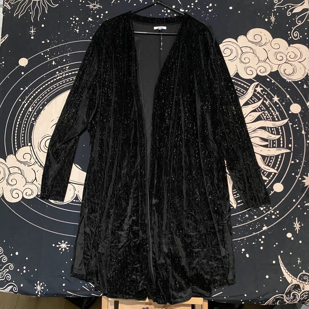 Maurices Cardigan Sweater Women 3X Black Velvet Shimmer Duster Holiday Academia